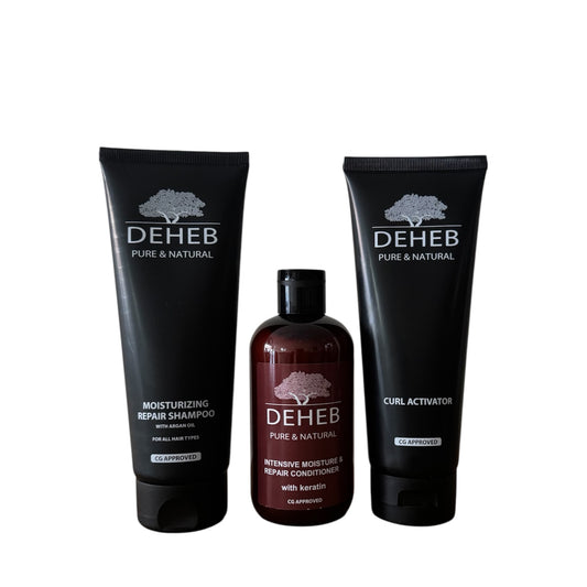 DEHEB complete krullen verzorgingsset met hydraterende shampoo, intensieve conditioner en curl activator voor krultypes 2C tot 4C