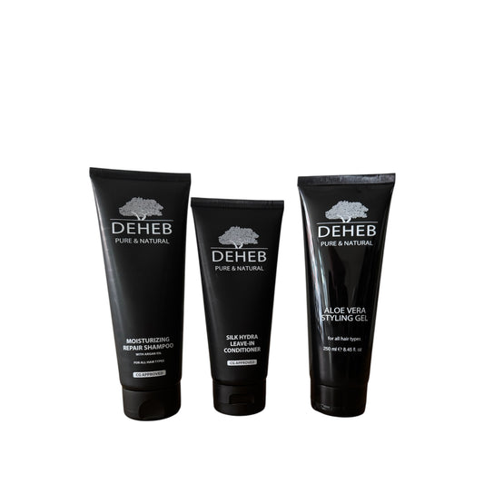 DEHEB haarverzorgingsset voor 2B–3C waves en krullen met hydraterende shampoo, leave-in conditioner en aloe vera styling gel